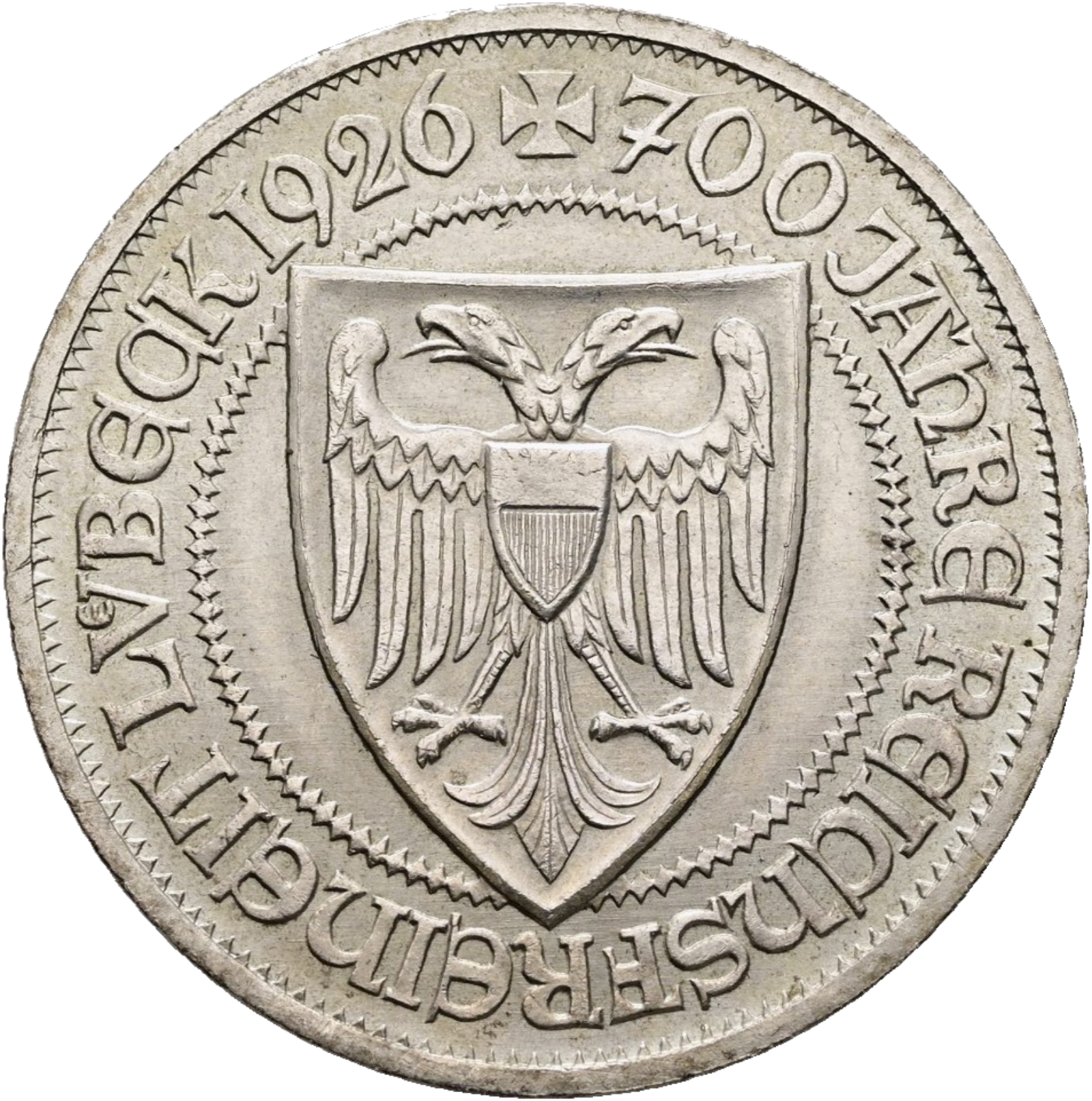 3 Reichsmark 1926 A 700 Jahre Reichsfreiheit Lübeck
