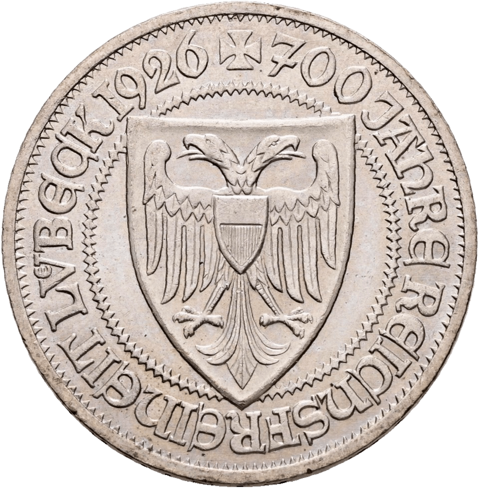 3 Reichsmark 1926 A 700 Jahre Reichsfreiheit Lübeck